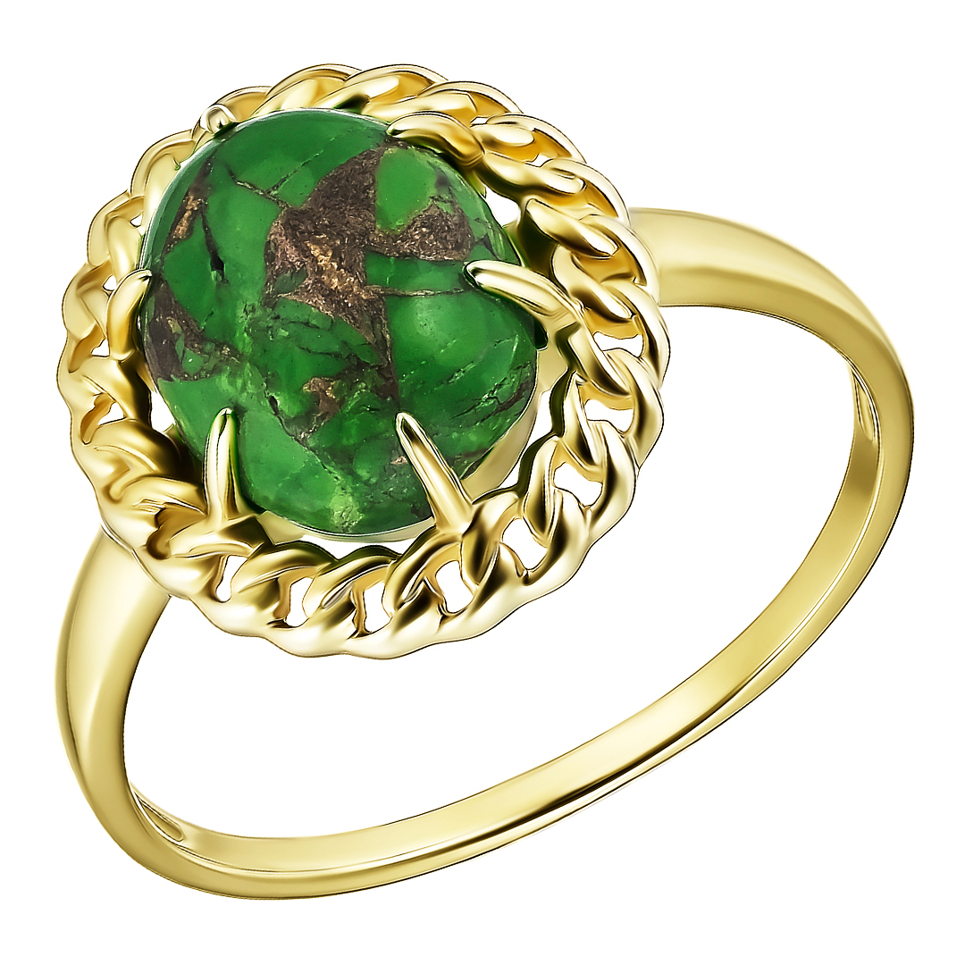 Кольцо из желтого золота с зеленой бирюзой