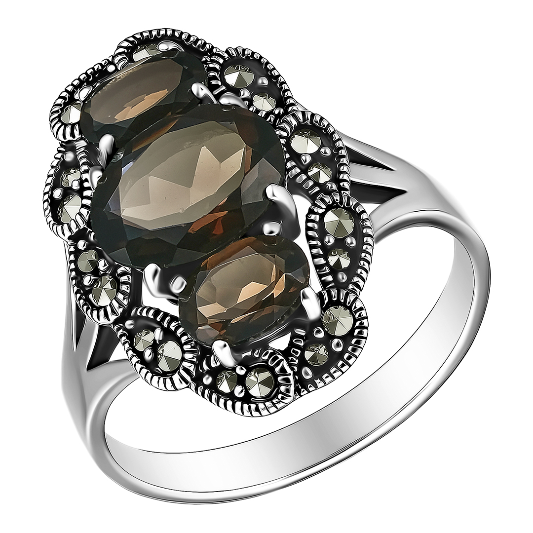 Серебряное кольцо с дымчатым кварцем