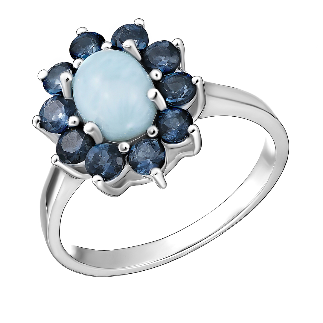 Серебряное кольцо с ларимаром "Цветок"