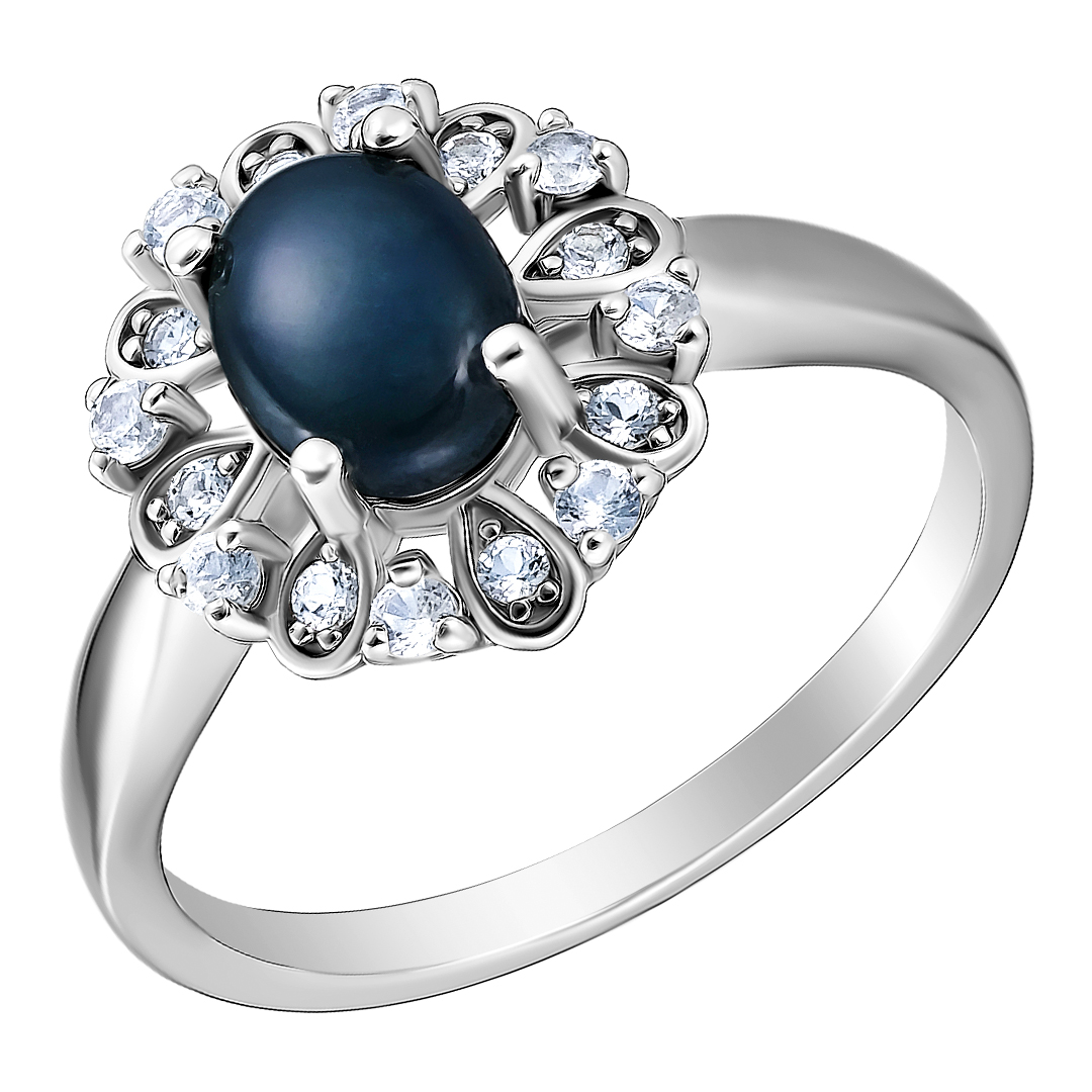 Серебряное кольцо со звездчатым сапфиром