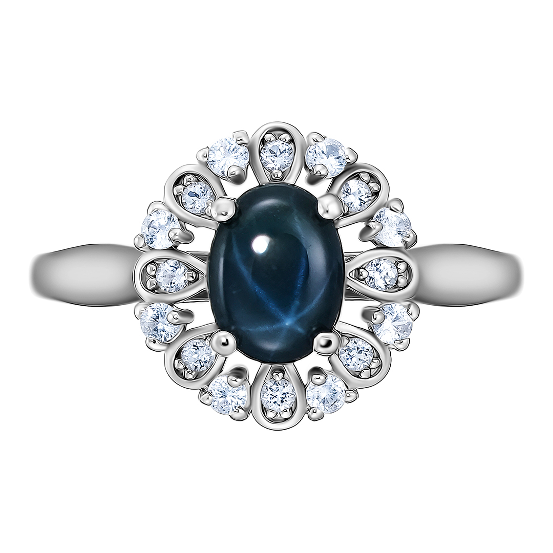 Серебряное кольцо со звездчатым сапфиром