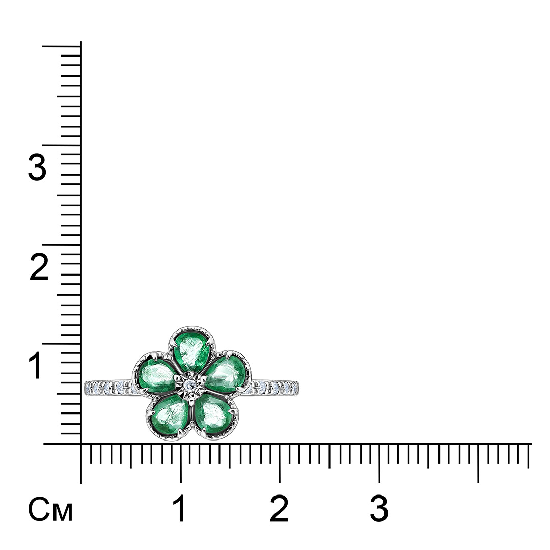 Кольцо из белого золота с изумрудами "Цветок"