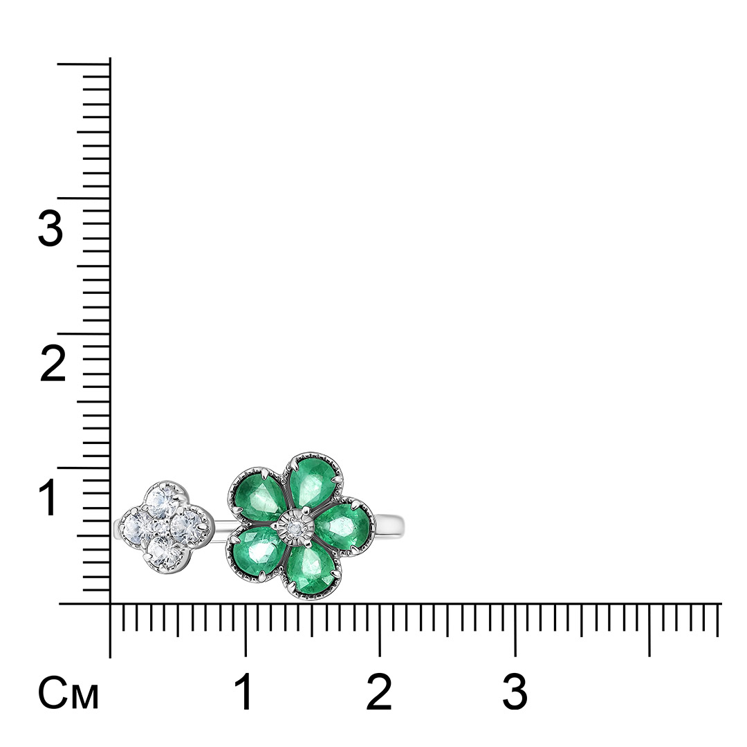Незамкнутое кольцо из белого золота с изумрудами "Цветы"