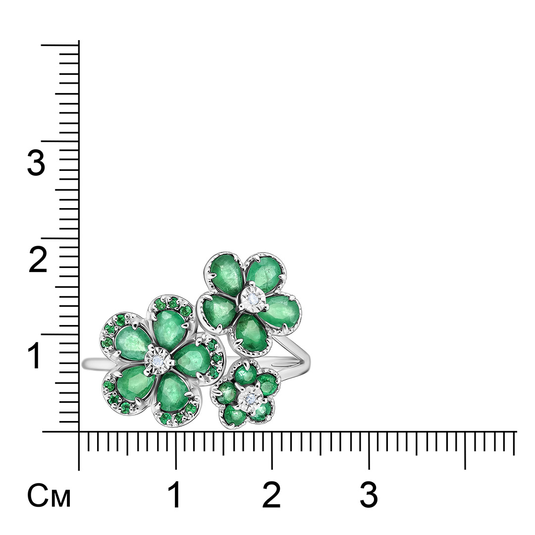 Кольцо из белого золота с изумрудами "Цветы"