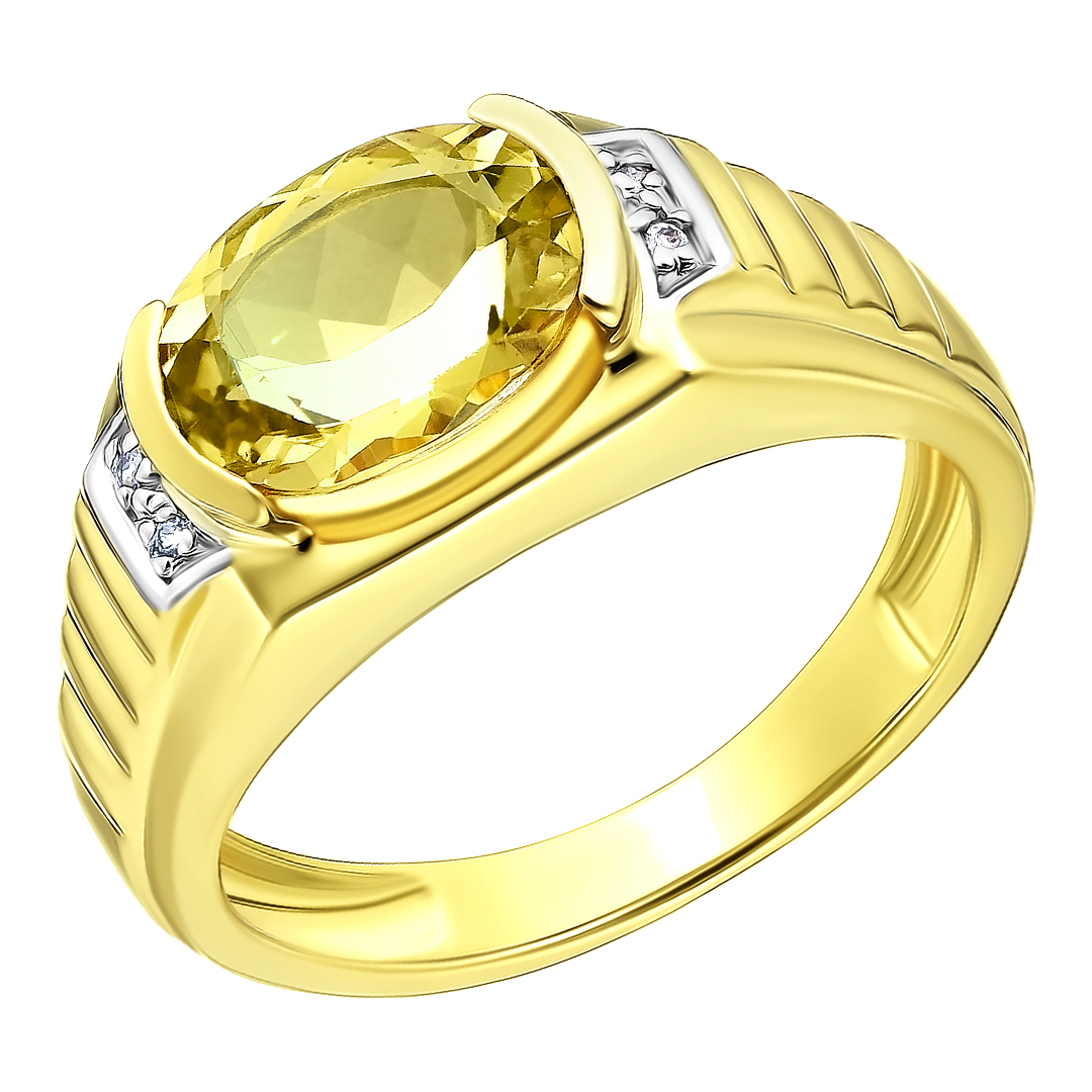 Серебряное кольцо 925 пробы; вставки 1 Гелиодор 2,35ct; 4 Топаз белый 0,02ct;