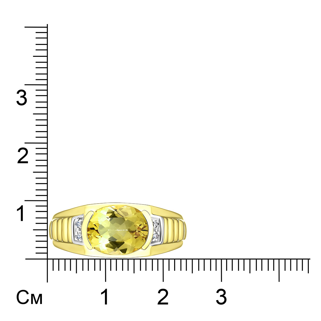 Серебряное кольцо 925 пробы; вставки 1 Гелиодор 2,35ct; 4 Топаз белый 0,02ct;
