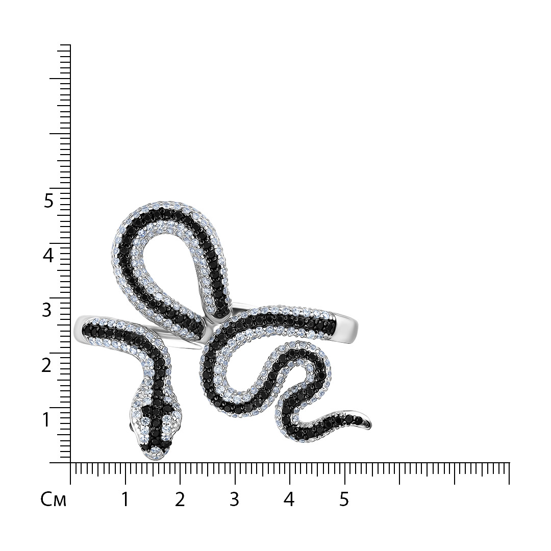 Серебряное двойное незамкнутое кольцо с кубическим цирконием "Змея"
