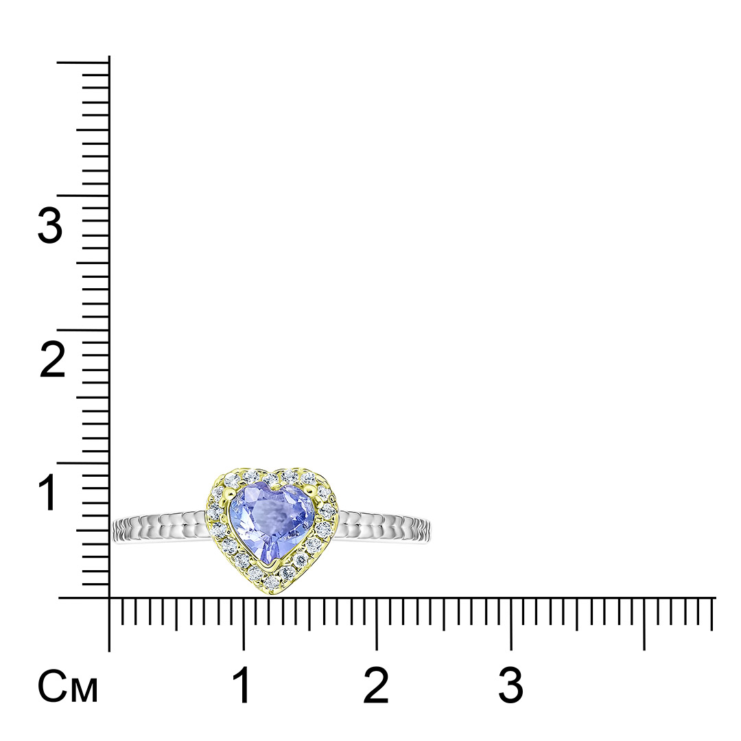 Серебряное кольцо 925 пробы; с эл. золочения; вставки 1 Танзанит 0,4ct; 18 Топаз белый 0,2ct;