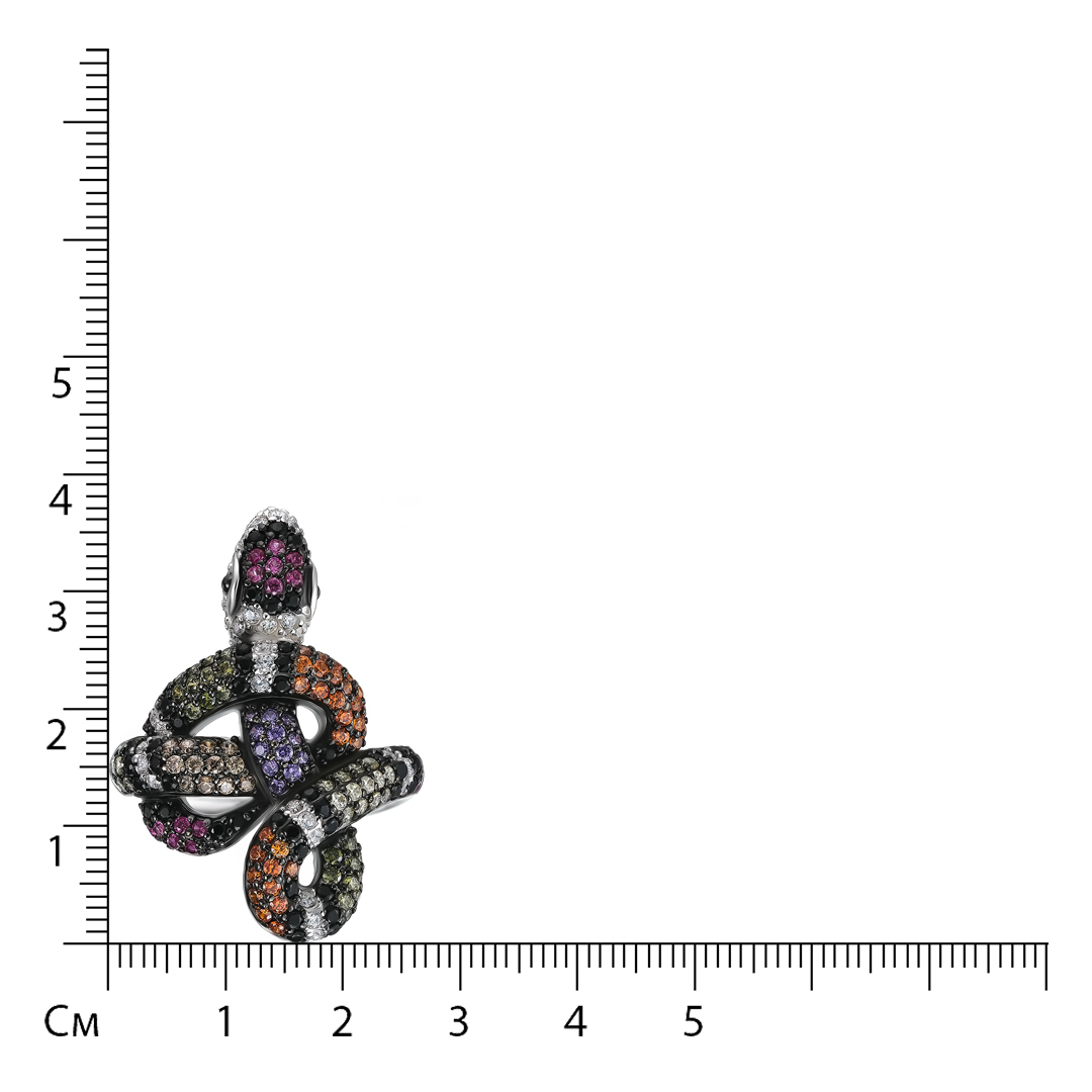 Серебряное незамкнутое кольцо с кубическим цирконием "Змея"