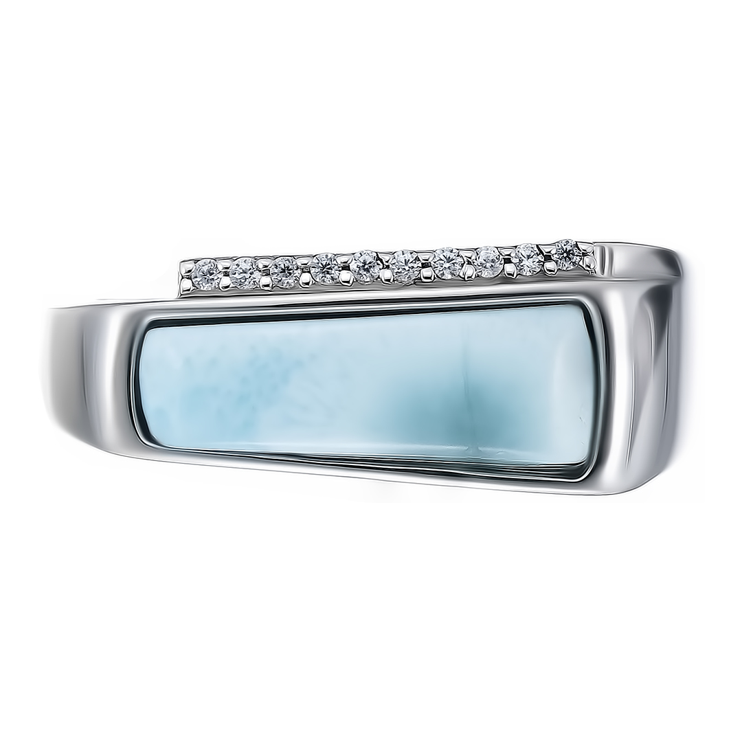 Серебряное кольцо 925 пробы; вставки 1 Ларимар 2,15ct; 10 Куб. Цирконий бесцв. 0,15ct;