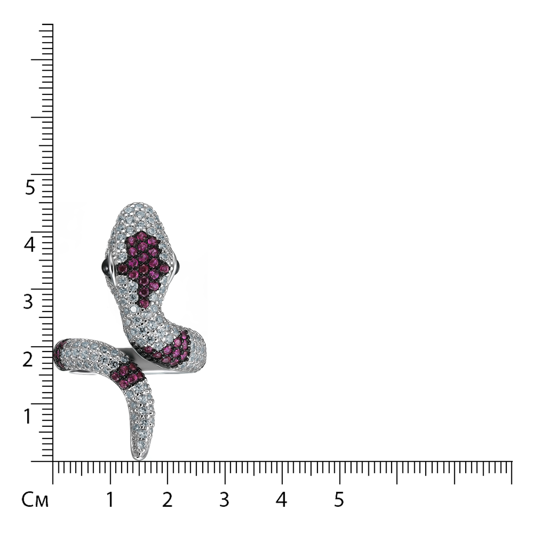 Серебряное незамкнутое кольцо с кубическим цирконием "Змея"