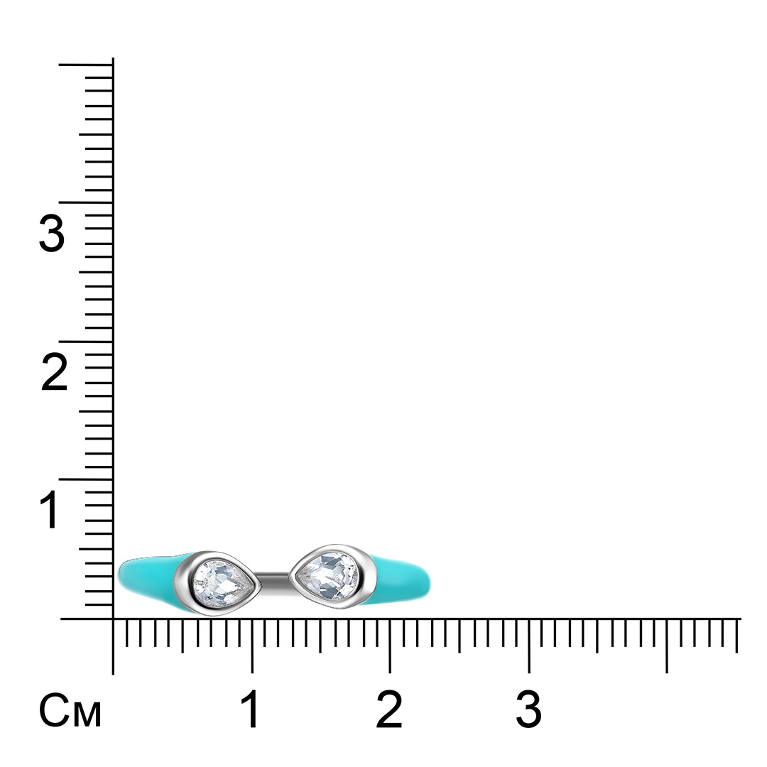 Серебряное незамкнутое кольцо с топазами и эмалью