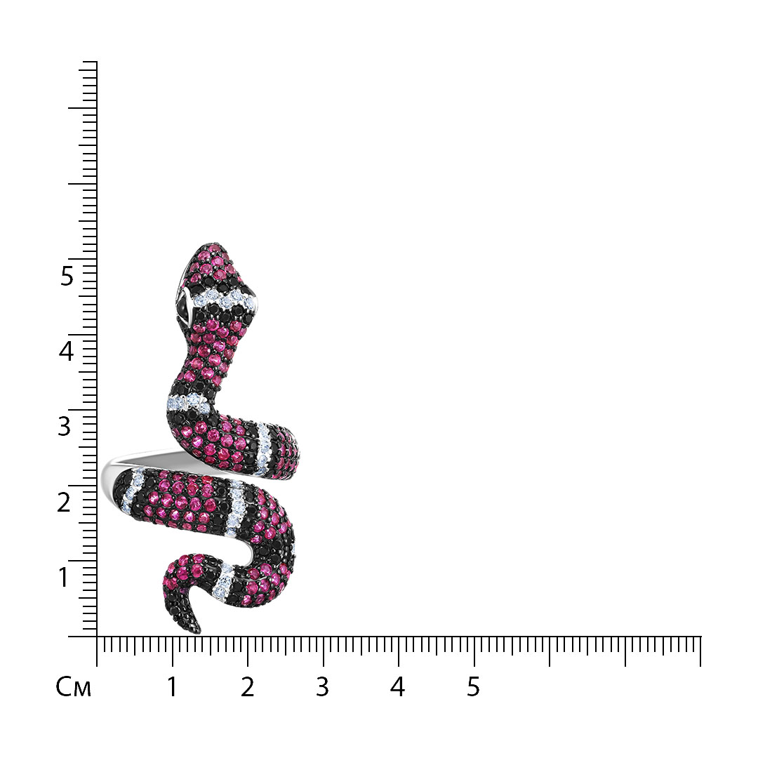 Серебряное незамкнутое кольцо с кубическим цирконием "Змея"