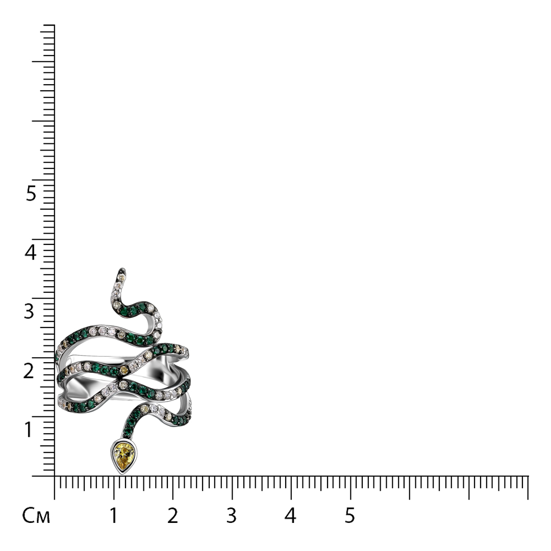 Серебряное незамкнутое кольцо с кубическим цирконием "Змея"