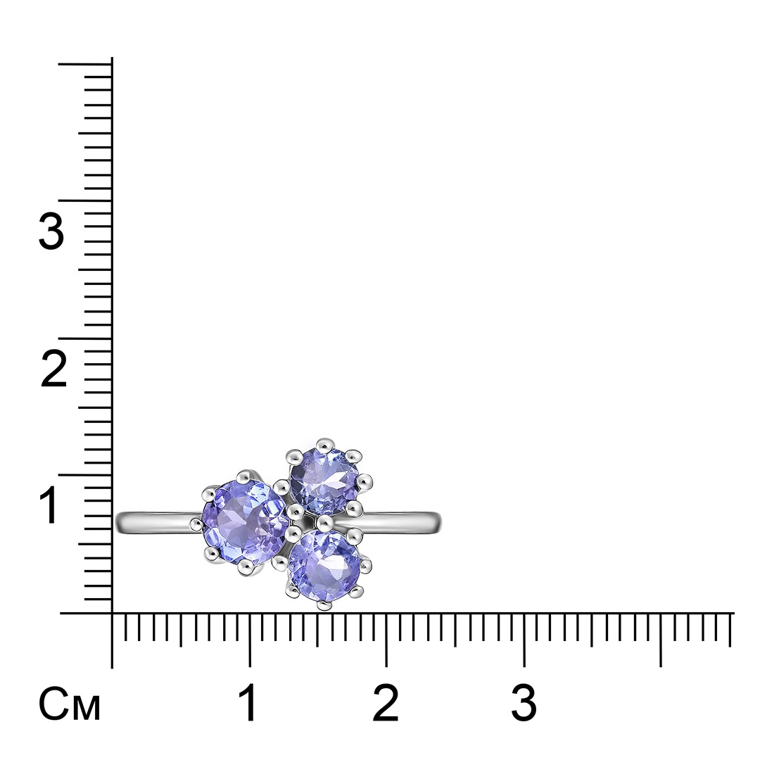 Серебряное кольцо 925 пробы; вставки 3 Танзанит 1,00ct: