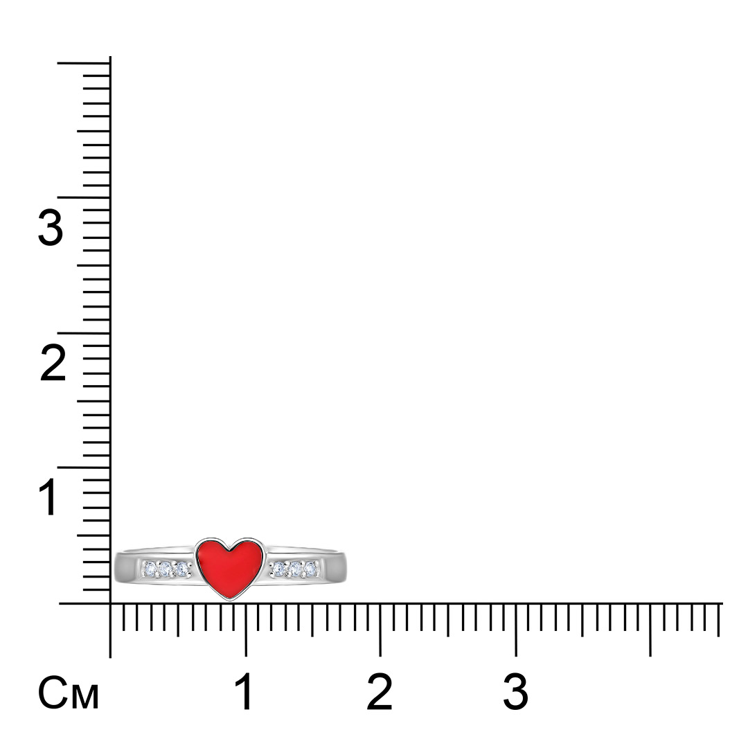 Серебряное незамкнутое кольцо с эмалью "Сердечко"