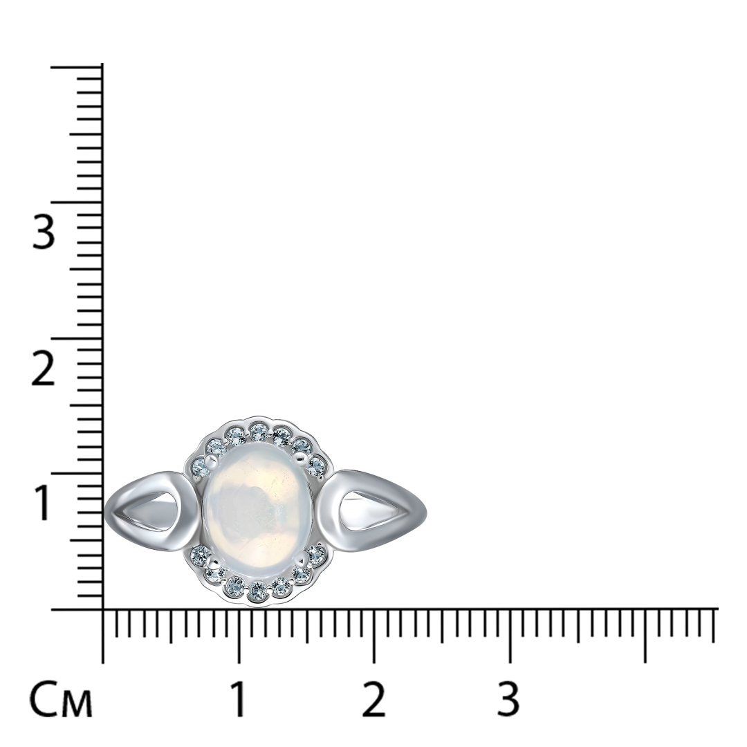 Серебряное кольцо 925 пробы; вставки 1 Опал бел. 1,25ct; 14 Топаз бел. 0,2ct;