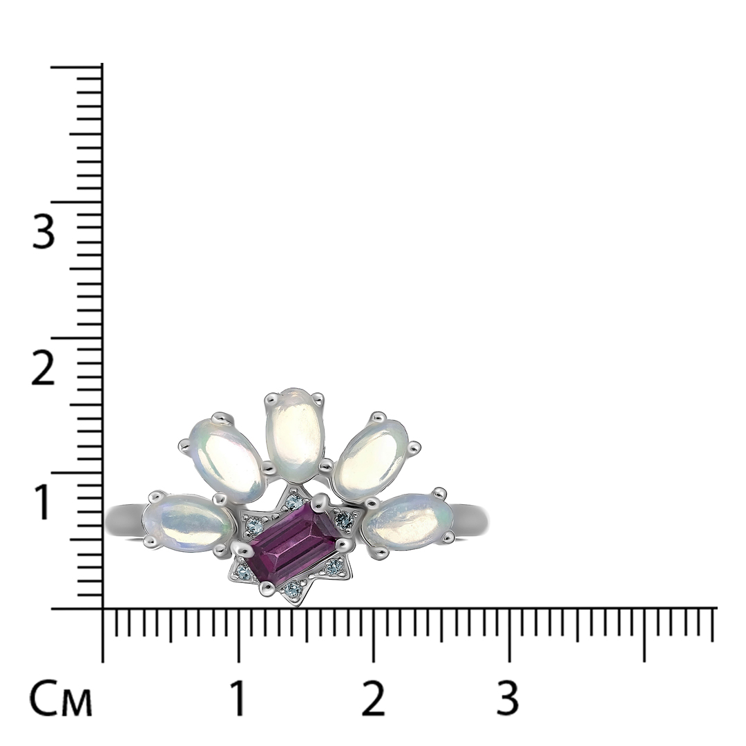 Серебряное кольцо с родолитом и опалами