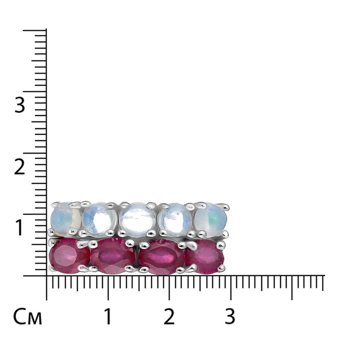 Серебряное кольцо с рубинами и опалами