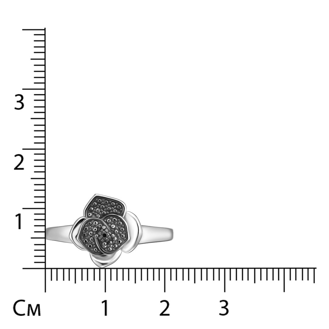 Серебряное кольцо с черным бриллиантом "Роза"