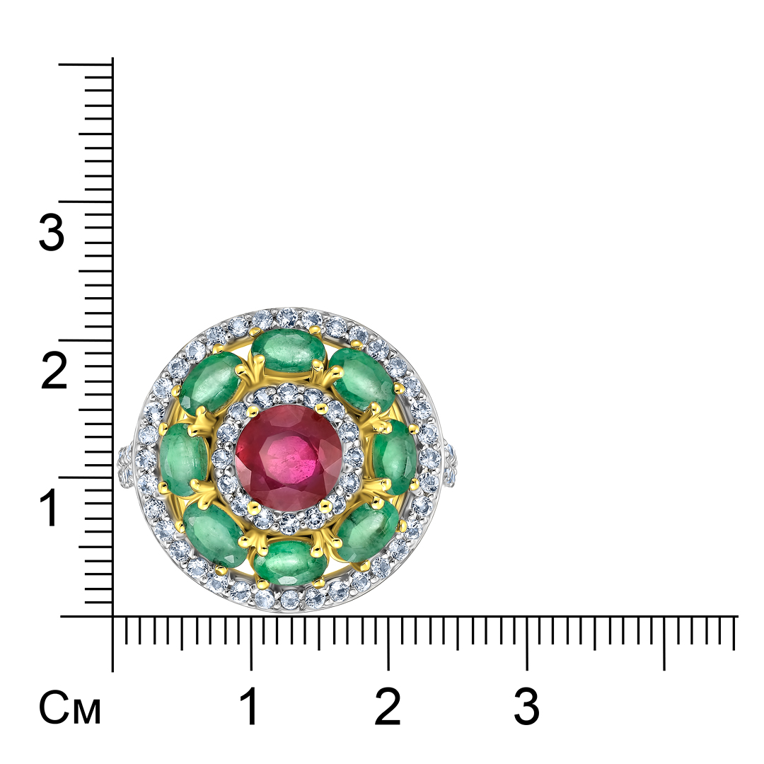 Серебряное кольцо с рубином и изумрудами