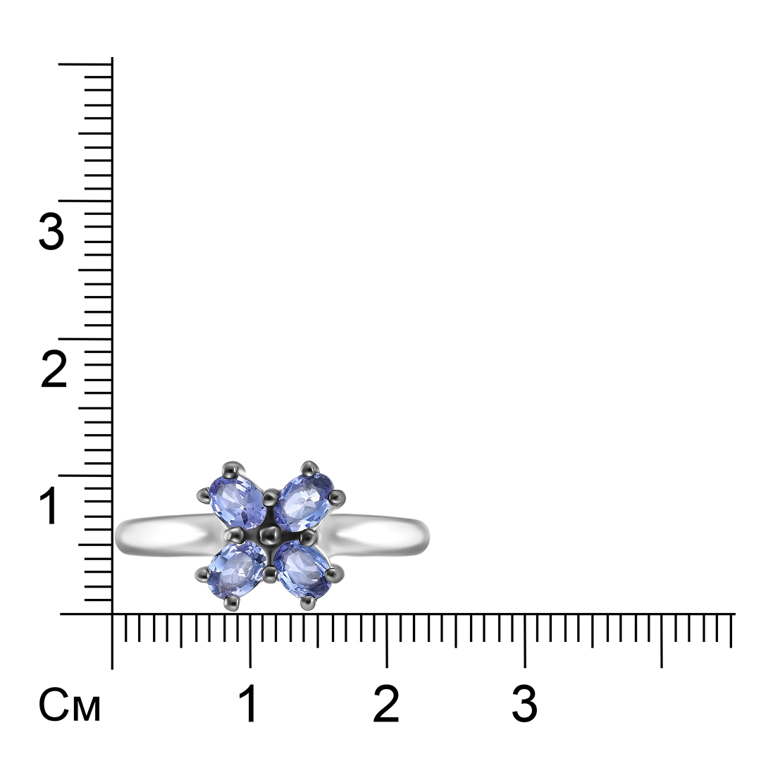 Серебряное кольцо 925 пробы; родий (бел.; черн.); вставки 4 Танзанит 0,68ct;