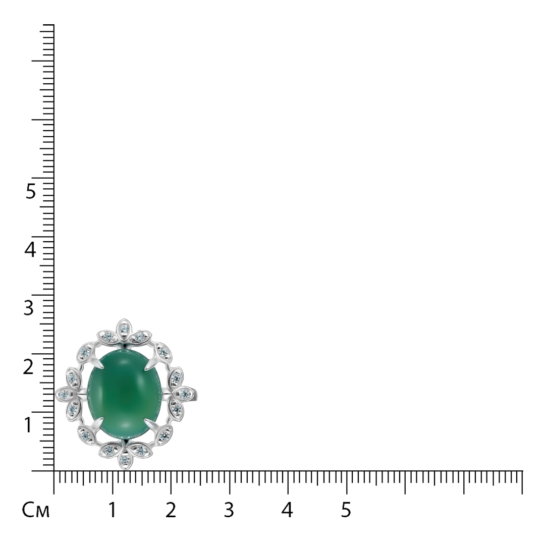 Серебряное кольцо 925 пробы; вставки 1 Агат; 16 Фианит бесцв.;