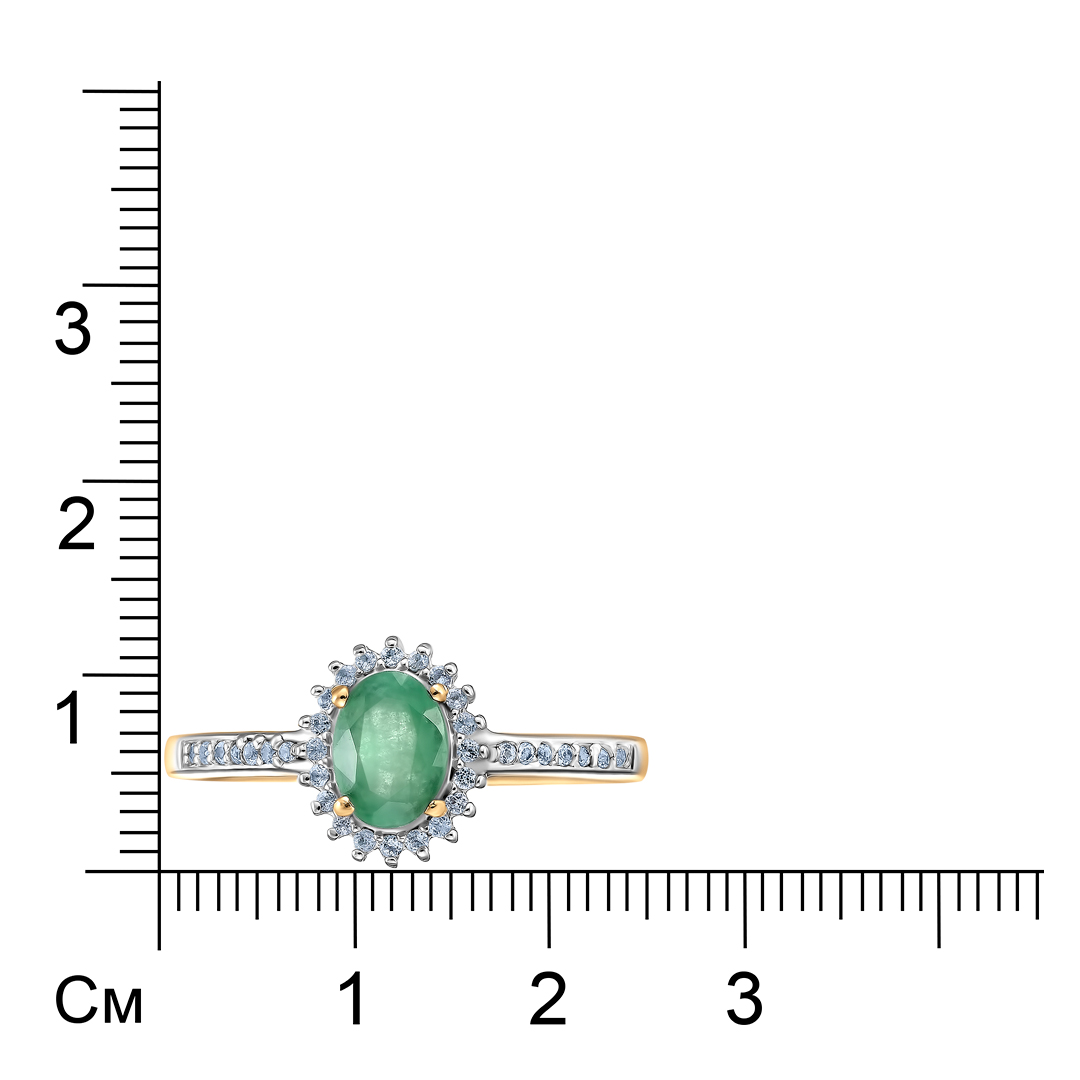 Серебряное кольцо 925 пробы; вставки 1 Изумруд (F) 3/Г3 0,65ct; Россыпь Топаз бел. 0,16ct;