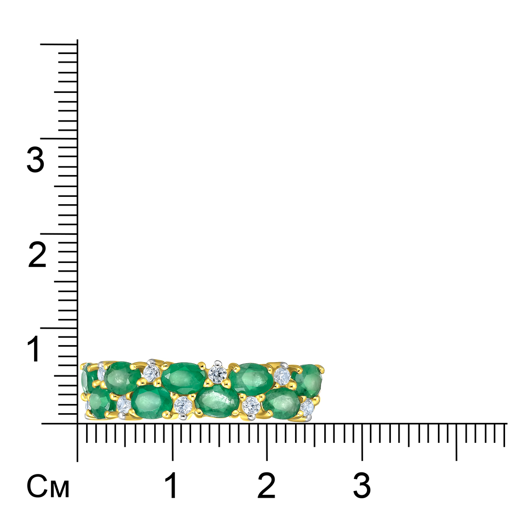 Серебряное кольцо 925 пробы; вставки 9 Циркон бесцв. 0,3ct; 9 Изумруд (F) 1,38ct 3/Г3;