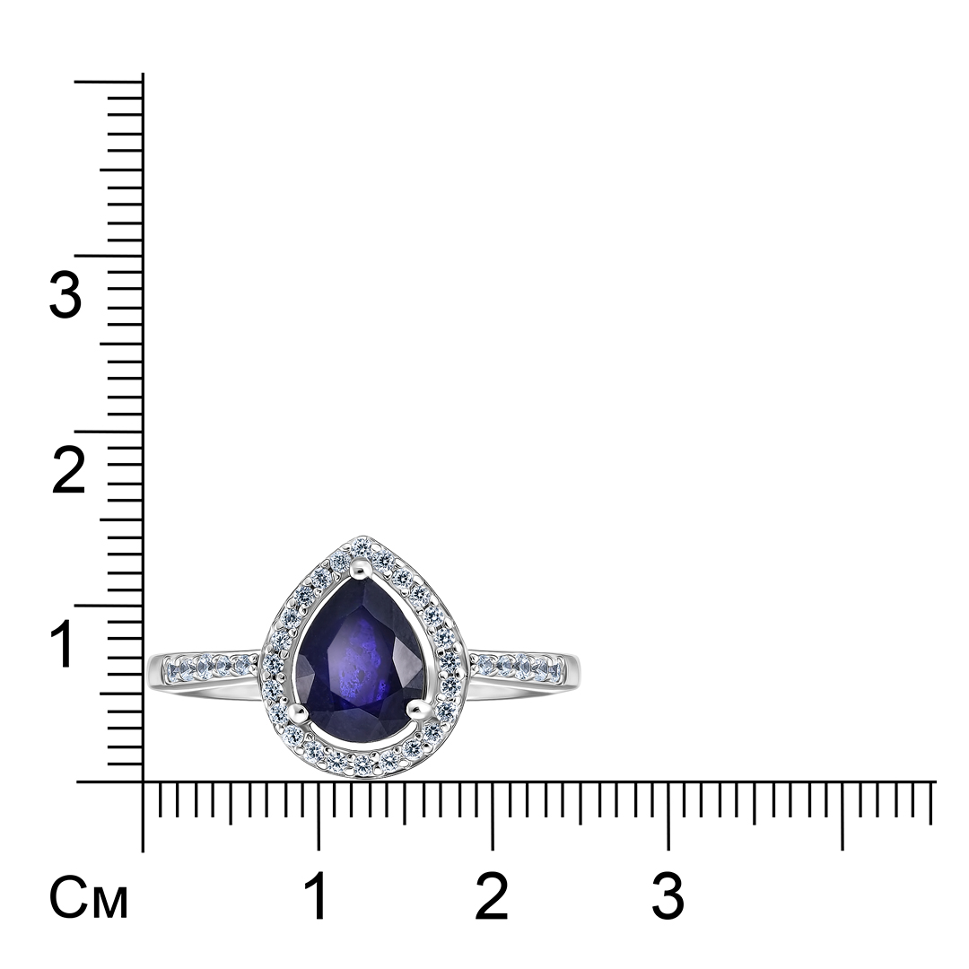 Серебряное кольцо 925 пробы; вставки 1 Сапфир 1,44 ct F/2; 34 Циркон бесцв. 0,28ct;