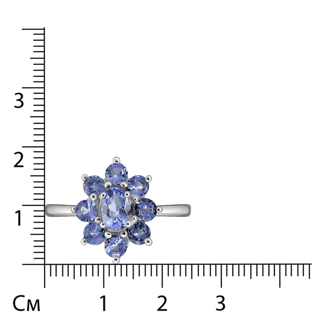 Серебряное кольцо 925 пробы; вставки 9 Танзанит 1,9ct;