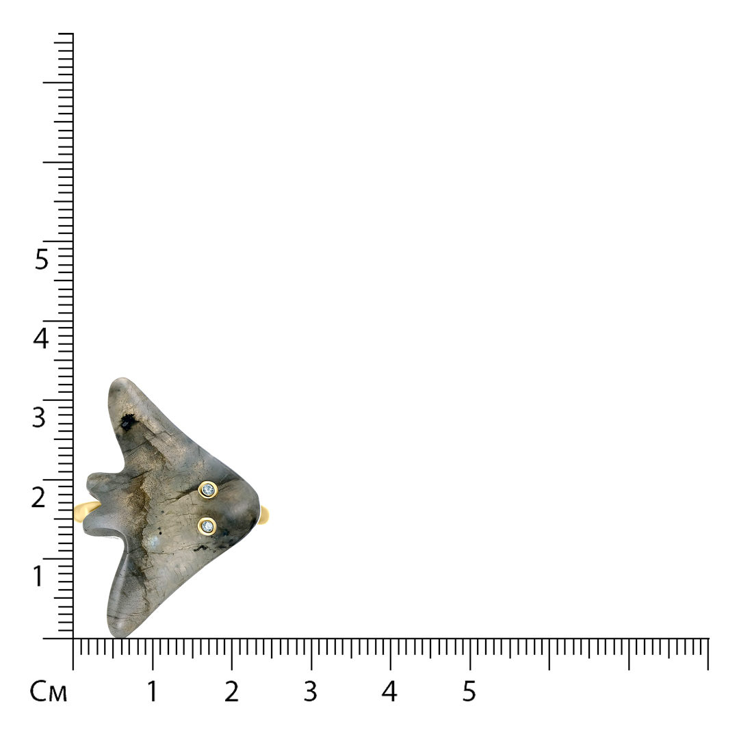 Серебряное кольцо 925 пробы; вставки 1 Лабрадорит 12,25ct; 2 Куб. Цирконий бесцв. 0,05ct;