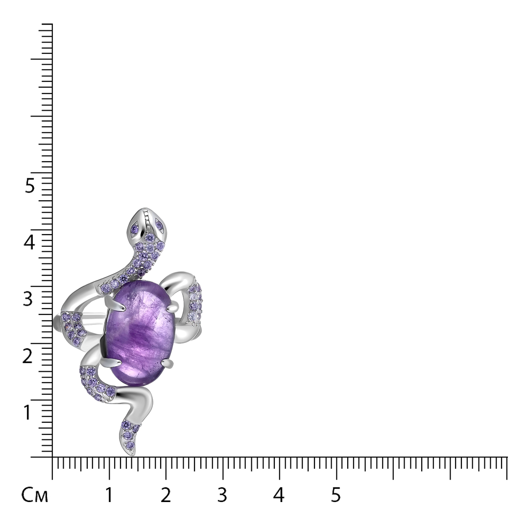 Серебряное кольцо 925 пробы; вставки 1 Аметист 6ct; Россыпь Куб. Цирконий цв. 0,05ct;