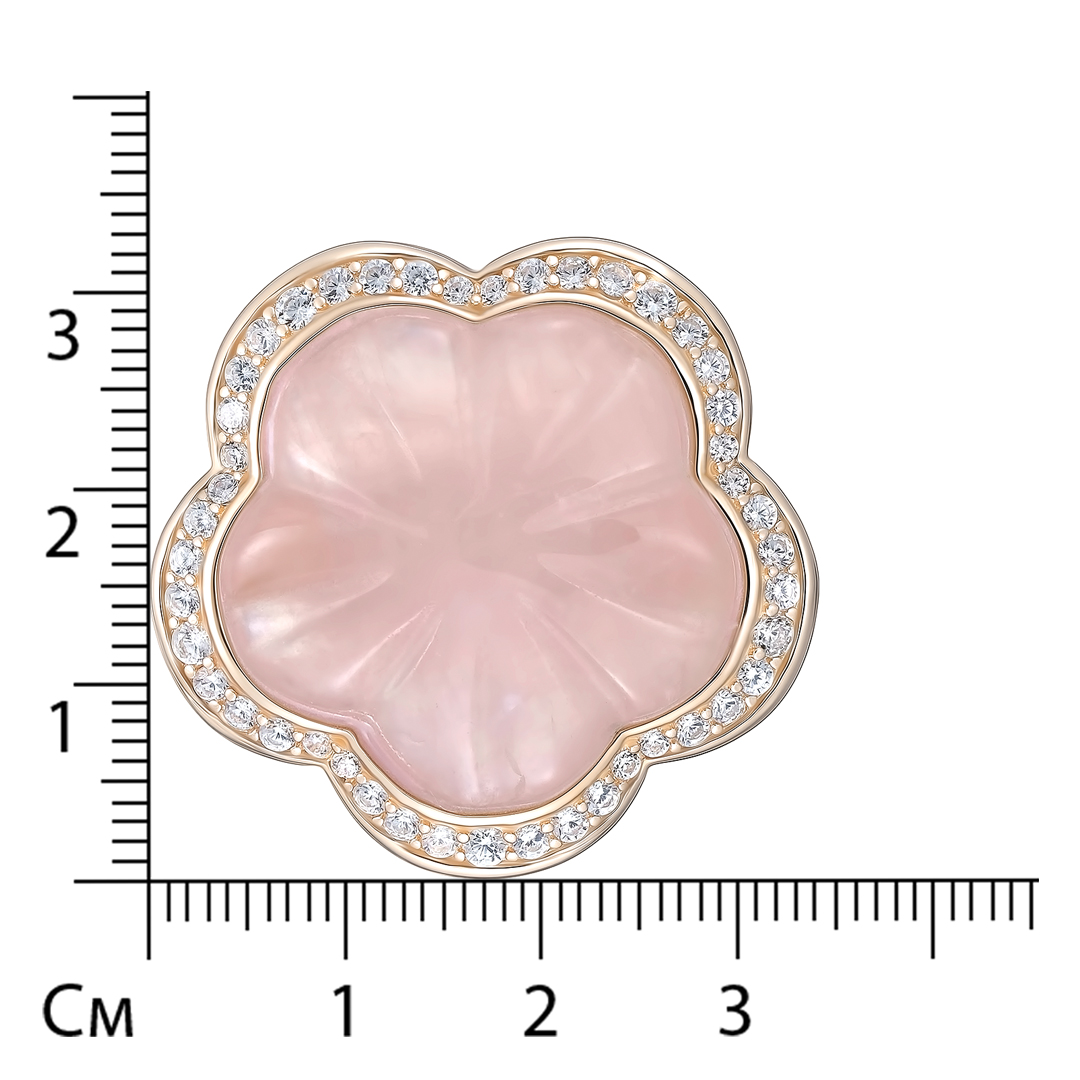 Серебряное кольцо 925 пробы; вставки 1 Кварц розовый 20,15ct; Россыпь Куб. Цирконий бесцв. 0,1ct;