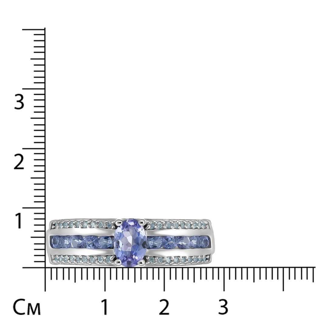 Серебряное кольцо 925 пробы; вставки 11 Танзанит 0,85ct; Россыпь Куб. Цирконий бесцв. 0,25ct;