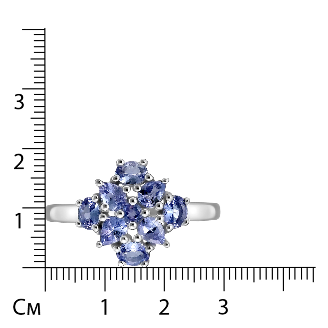 Серебряное кольцо 925 пробы; вставки 9 Танзанит 1,4 ct;