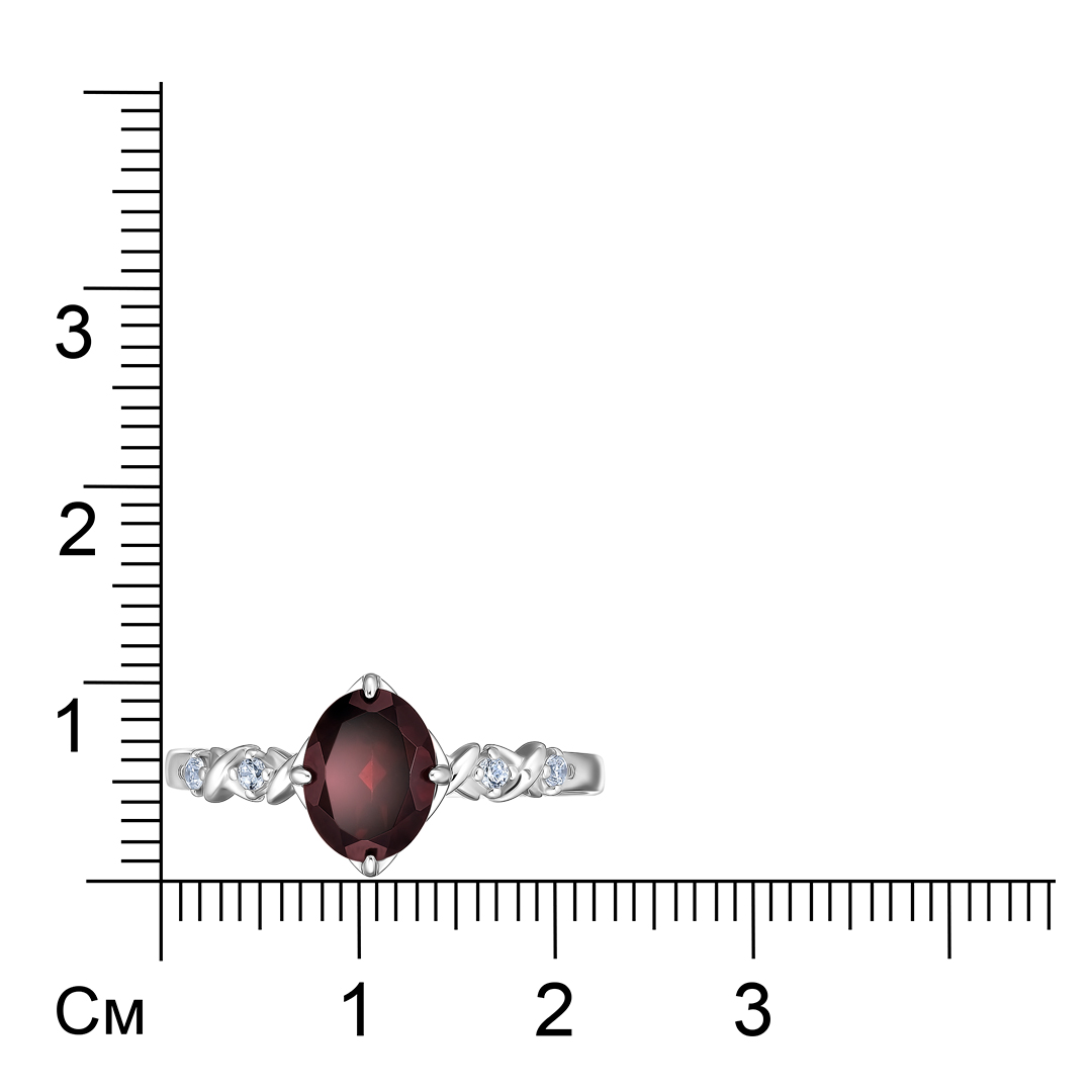 Серебряное кольцо 925 пробы; вставки 1 Гранат; 4 Фианит бесцв.;