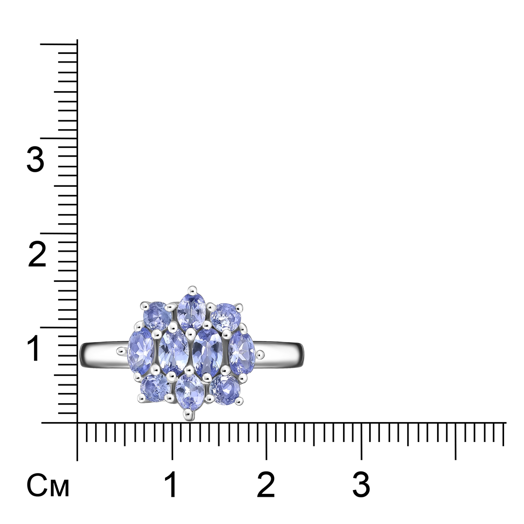 Серебряное кольцо 925 пробы; вставки 10 Танзанит 1,7 ct;