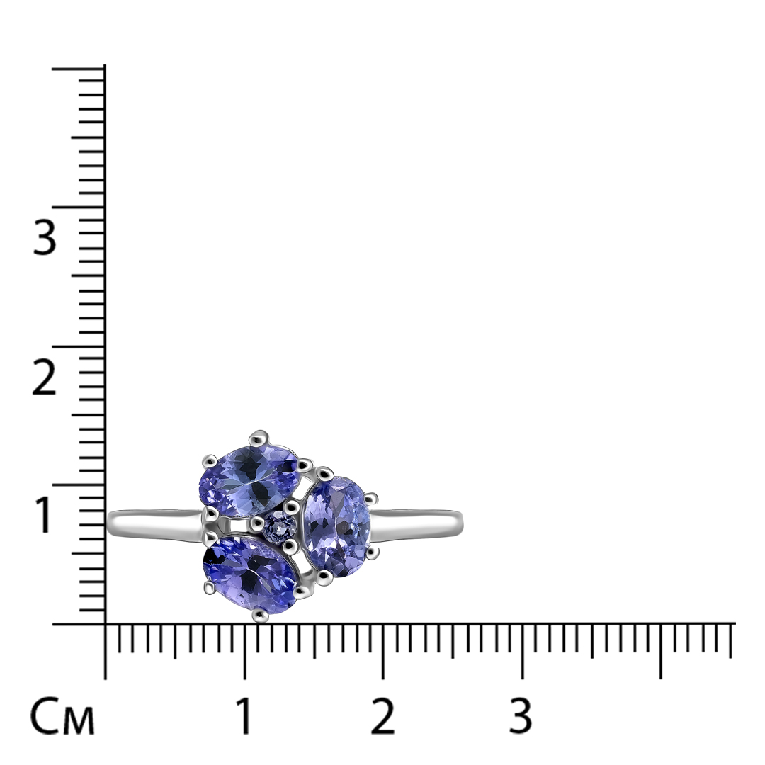 Серебряное кольцо 925 пробы; вставки 4 Танзанит  1,35 ct;