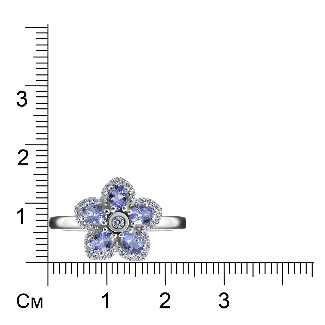 Серебряное кольцо 925 пробы; вставки 5 Танзанит 0,80 ct; россыпь Циркон бесц.;