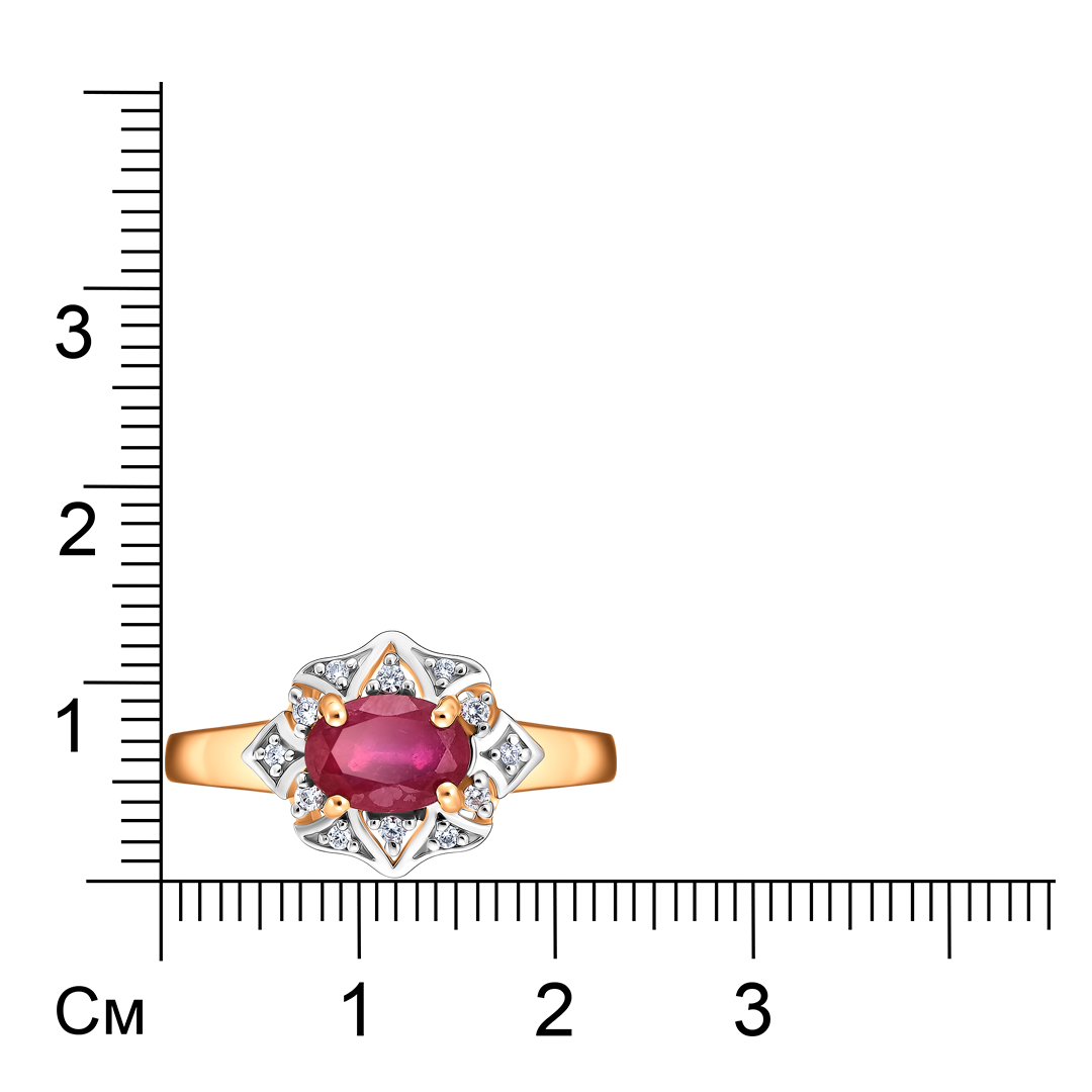 Серебряное кольцо 925 пробы; вставки 1 Рубин 1,15 ct F/2; 12 Циркон бесц. 0,1ct;