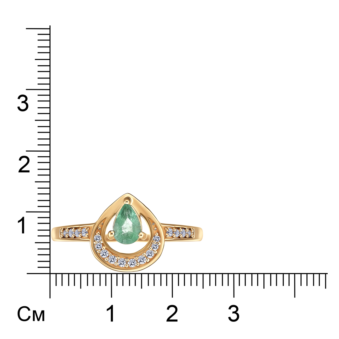 Серебряное кольцо 925 пробы; вставки 1 Изумруд (F) 0,35 ct 3/Г3; 18 Циркон бесц. 0,2ct;