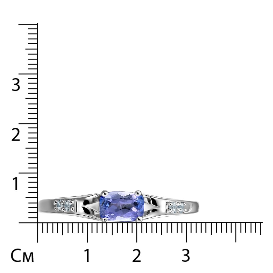 Серебряное кольцо 925 пробы; вставки 1 Танзанит 0,55ct; Россыпь Циркон бесцв. 0,1ct;