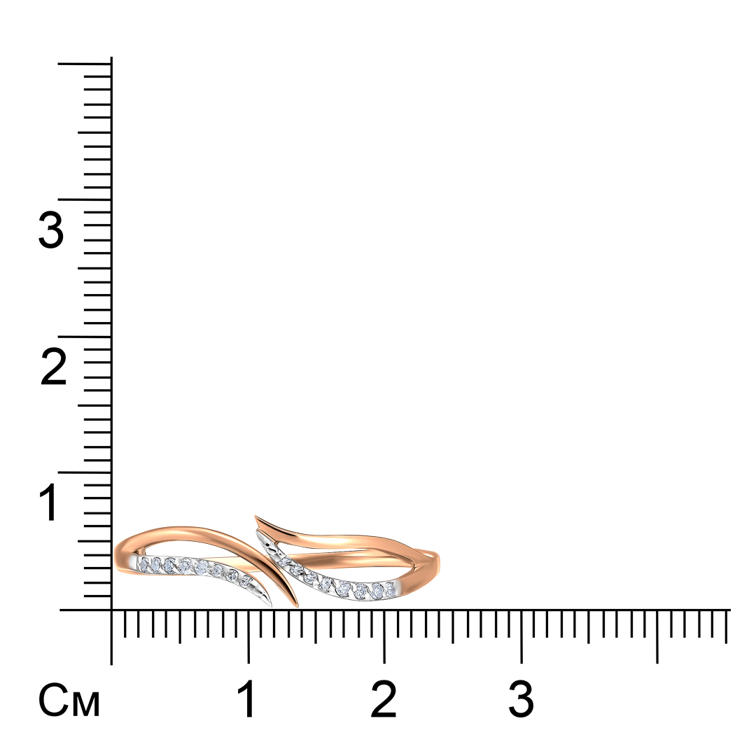 Золотое кольцо 585 пробы; родий; незамкнутое; вставки 10 Бр.Кр-17 0,044 2/2А; 6 Бр.Кр-17 0,012 2/2А
