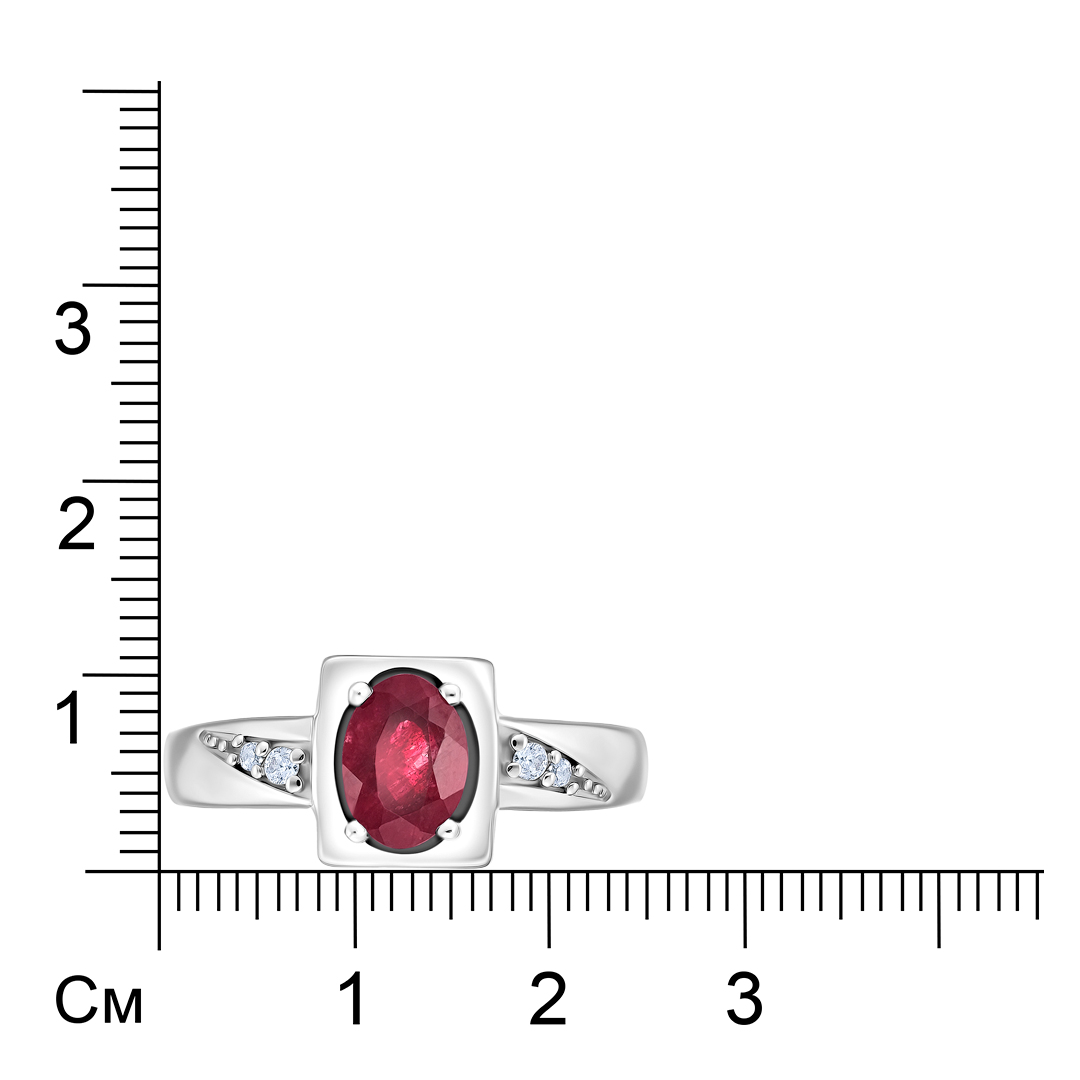 Серебряное кольцо 925 пробы; вставки 1 Рубин F/2 1,15ct; Россыпь Циркон бесцв. 0,1ct;