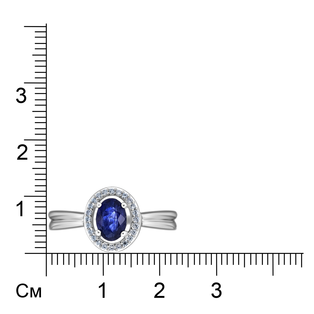 Серебряное кольцо 925 пробы; вставки 1 Сапфир F/2 1,1ct; Россыпь Циркон бесцв. 0,15ct;