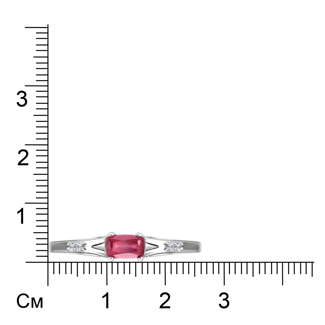 Серебряное кольцо 925 пробы; вставки 1 Рубин F/2 0,8ct; 4 Циркон бесцв. 0,1ct;