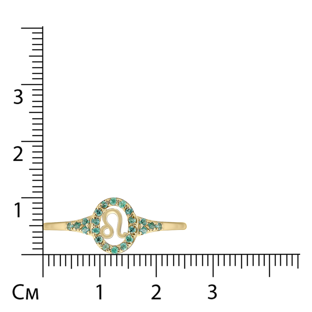 Золотое кольцо 585 пробы; желтое золото; "Лев"; вставки 22 Изумруд  0,104 3/3А