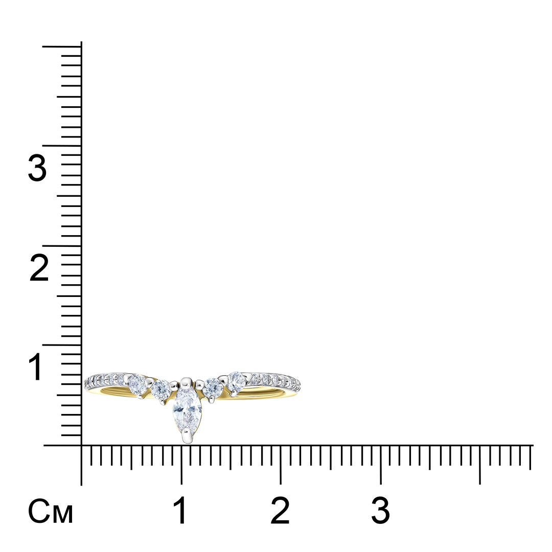 Золотое кольцо 585 пробы; желтое золото; родий; вставки 19 Фианит бесцв.;