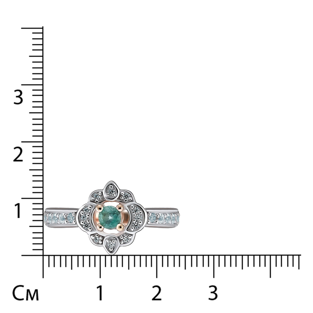 Серебряное кольцо 925 пробы; вставки 1 Изумруд (О) 4/Г3 0,15ct; Россыпь Циркон бесцв. 0,3ct;